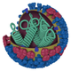 Conceptual image of a flu virus. The outer layer of blue spikes latch on to target cells. (Image: CDC)